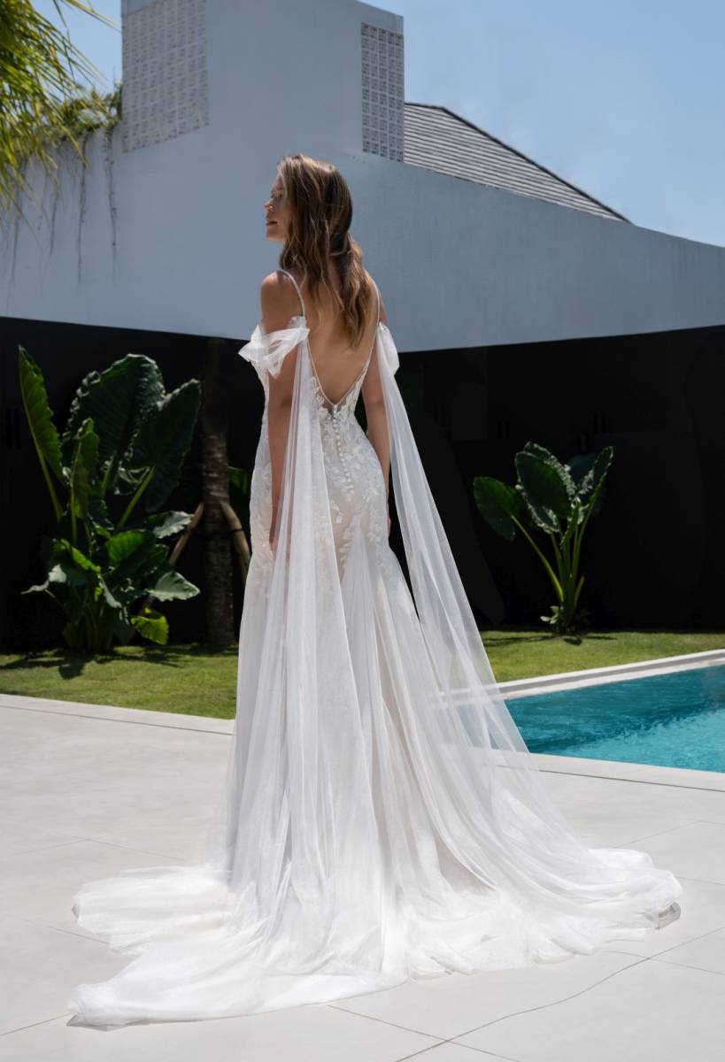 Robe de mariée sirène en tulle léger avec manches amovibles et dos profond Marseille