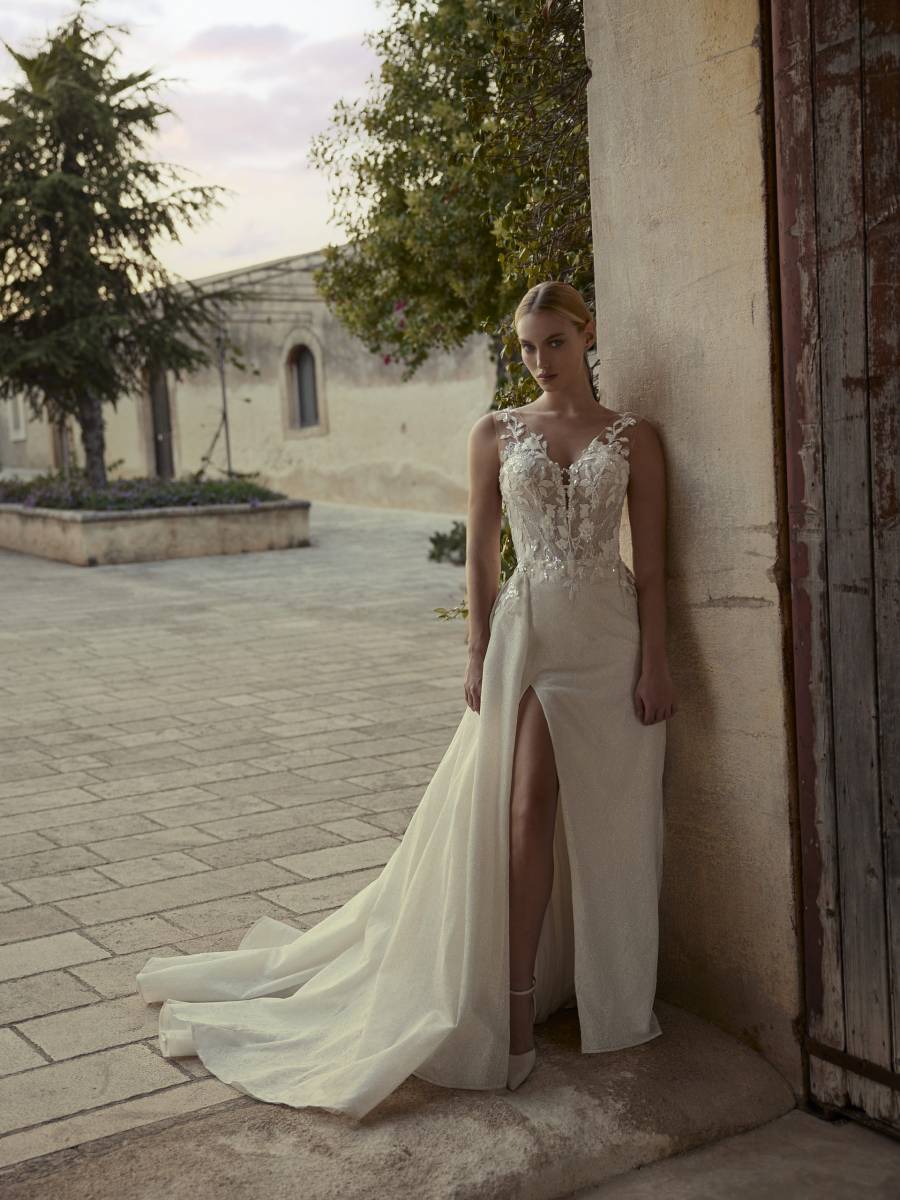 Robe de mariée sirène en crêpe avec surjupe amovible Marseille