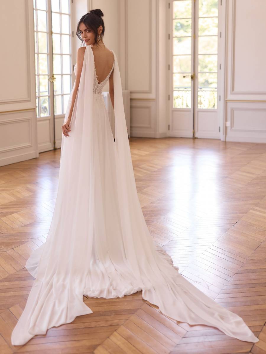 robe de mariée fluide avec manches volantes Marseille